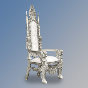 Tudor Rose Throne Chair - Silver Frame with White Faux Leather