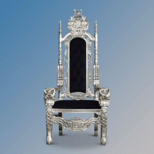 Tudor Rose Throne Chair - Silver Frame with Black Velvet Upholstery