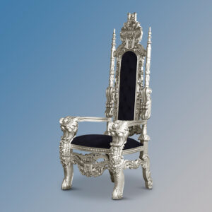 Tudor Rose Throne Chair - Silver Frame with Black Velvet Upholstery