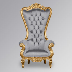 Throne Chair – Lazarus King - Gold Frame Upholstered in Grey Velvet