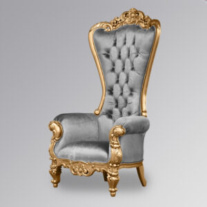 Throne Chair – Lazarus King - Gold Frame Upholstered in Grey Velvet