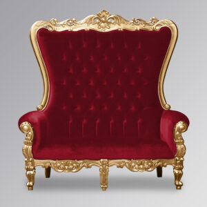 Throne Chair – Lazarus Double King Chair - Gold Frame Upholstered in Plush Wine Red Upholstery