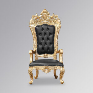 Throne Chair - Eros King - Gold Frame Upholstered in Black Plush Velvet