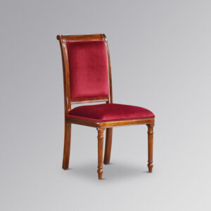 Scroll Back Chair with Wine Red Velvet - Chestnut Colour