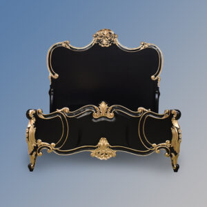 Louis XV Genevieve Sleigh Bed in French Noir with Gold Leaf